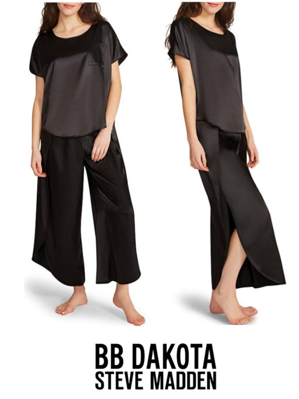BB Dakota Steve Madden| Black Satin Pocket Top & Flyaway Pants Luxury Lounge Set